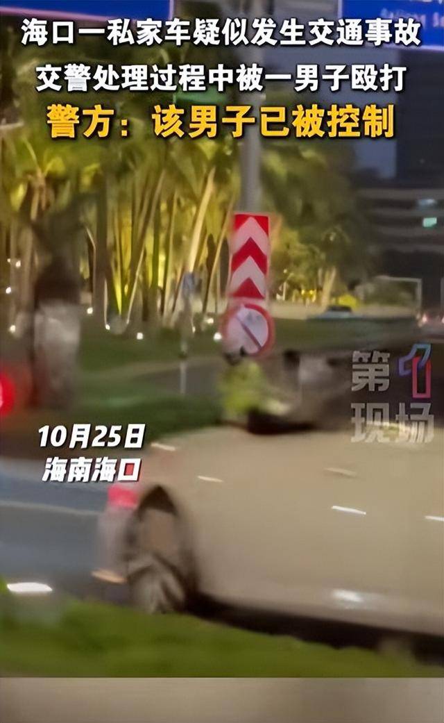 海口一交警疑处理交通事故时被一男子殴打，交警随后报警，警方回应